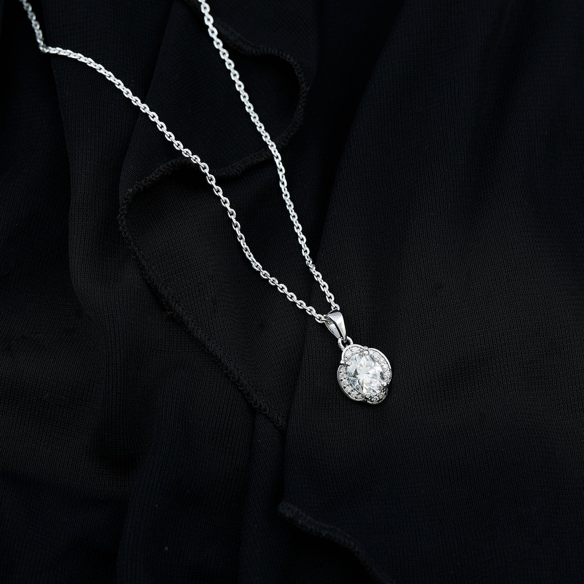 Moissanite Necklace - Vintage Art Deco Pendant With Oval Stone & Adjustable Silver Chain