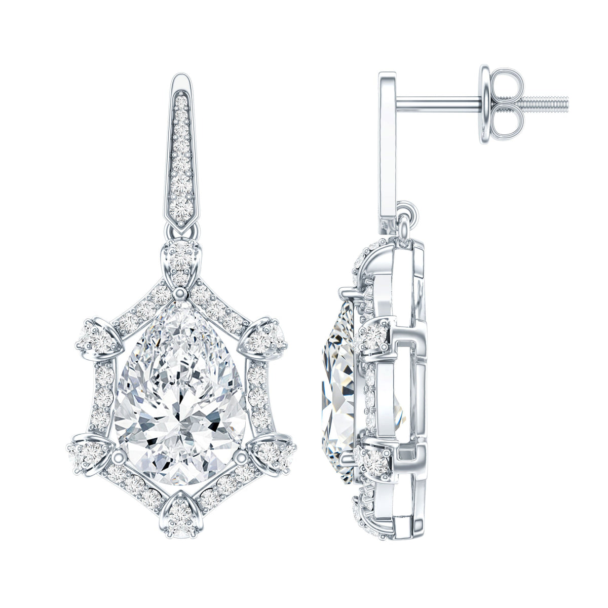 Moissanite Silver Earrings – Vintage Style Wedding Drop Earrings | 14k White Gold Plated