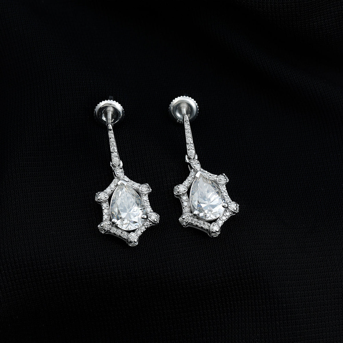 Moissanite Silver Earrings – Vintage Style Wedding Drop Earrings | 14k White Gold Plated