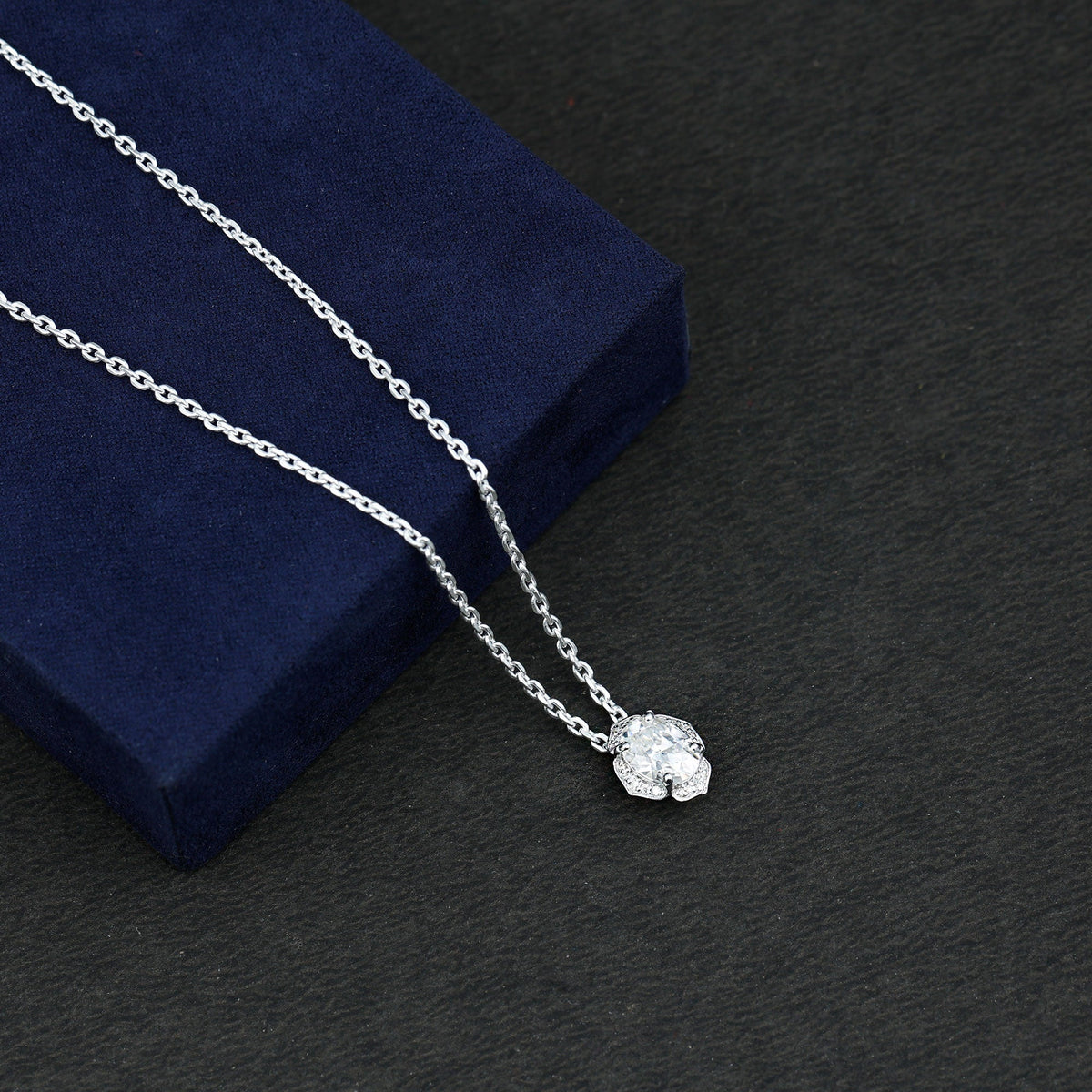 Moissanite Statement Necklace – Oval Pendant With Vintage Halo & Silver Chain