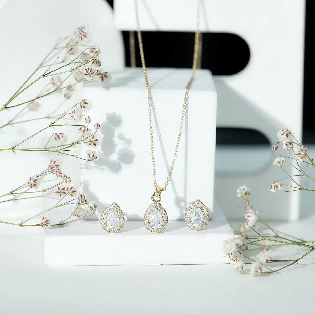 Moissanite Teardrop Jewelry Set – Matching Jewelry Set With Brilliant Cut Stones