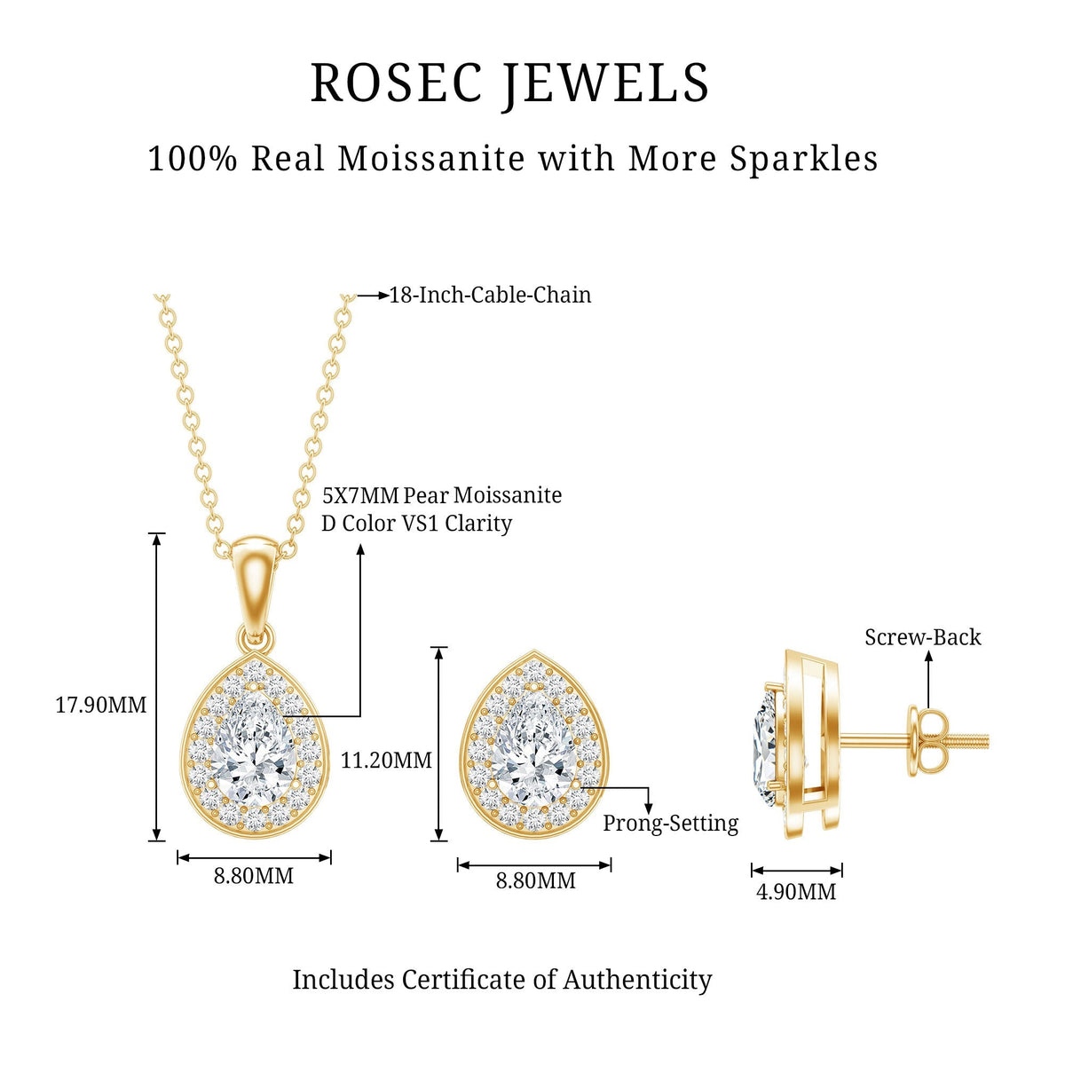 Moissanite Teardrop Jewelry Set – Matching Jewelry Set With Brilliant Cut Stones