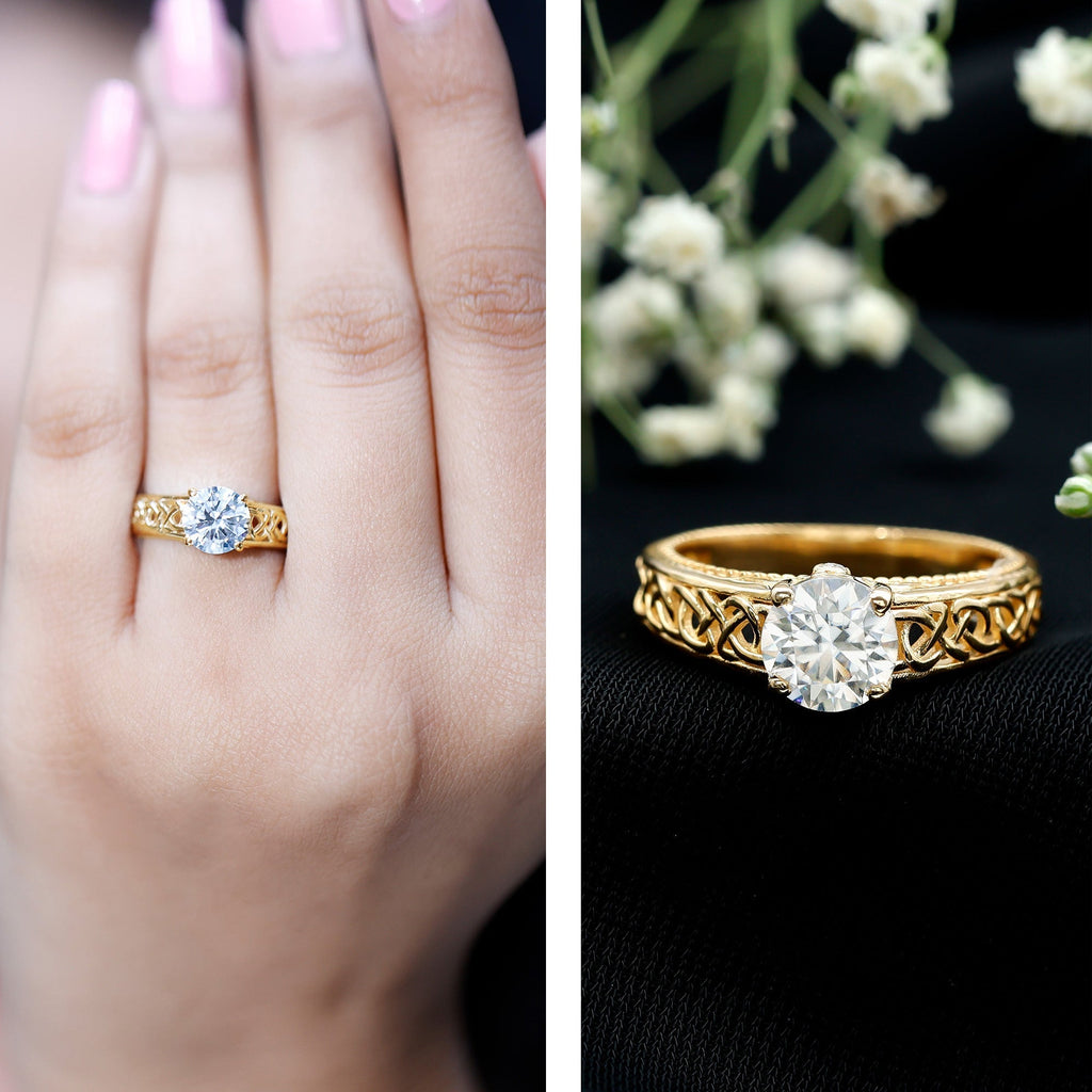 Moissanite Vintage Style Engagement Ring with Celtic Details