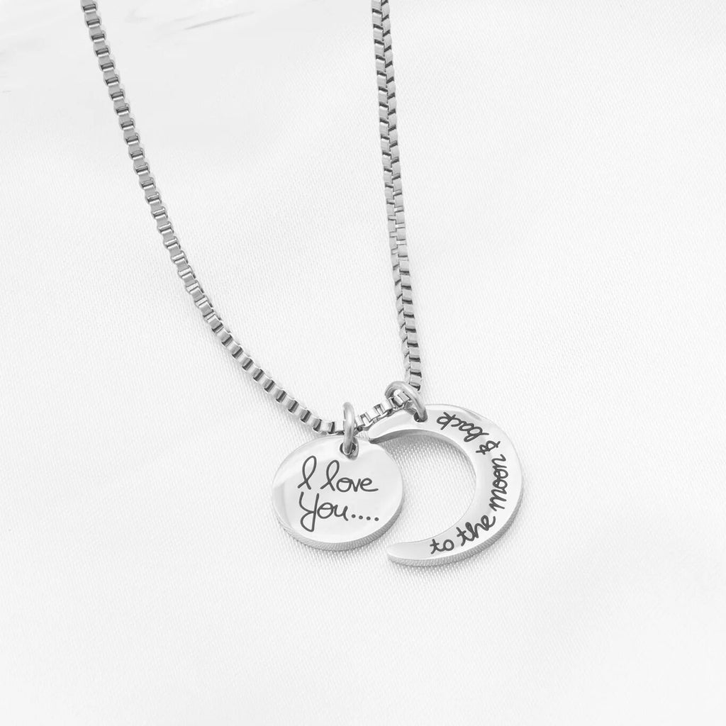 Moon And Back Necklace – Engraved Pendant With Crystal Charm | Stainless Steel Jewelry Gift