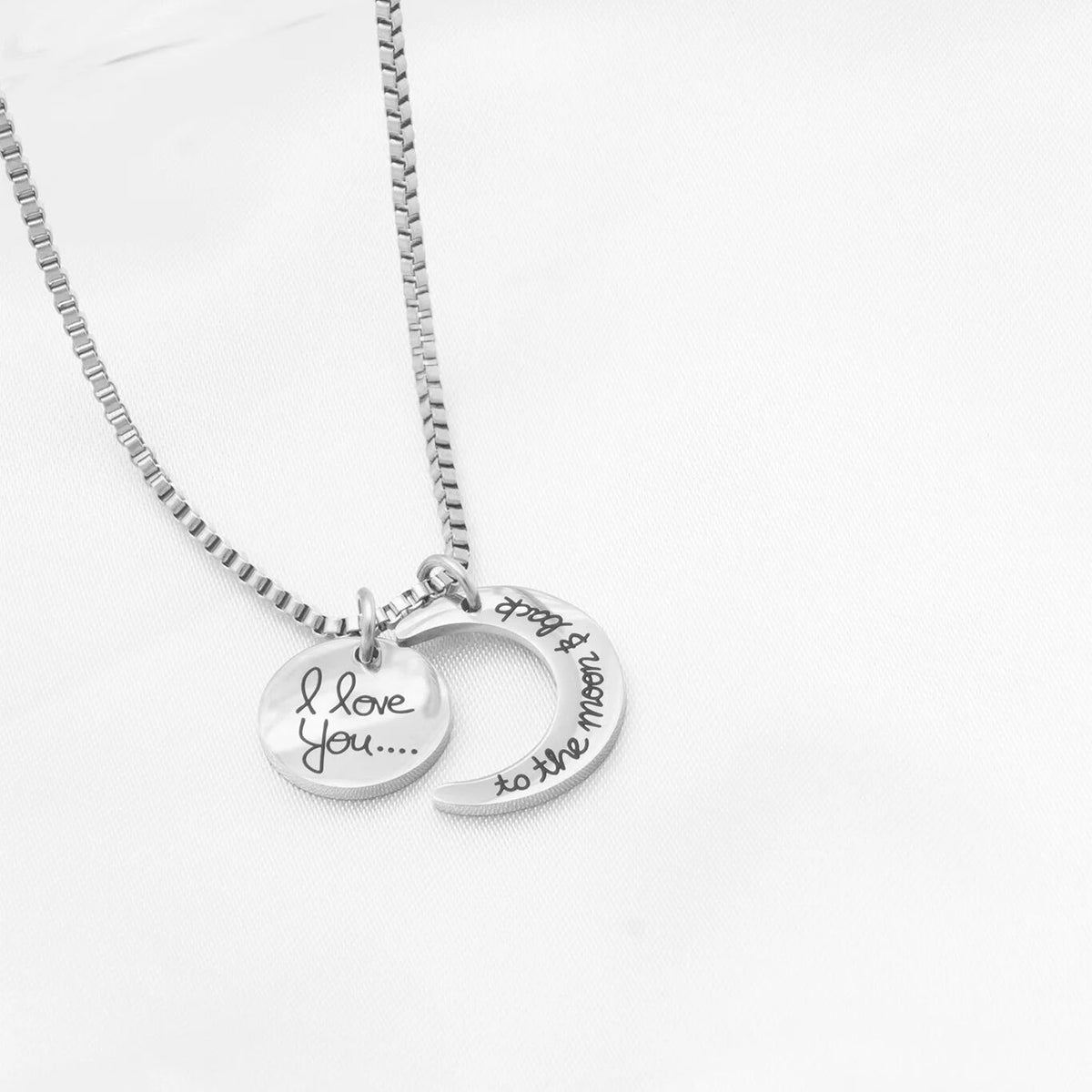 Moon And Back Necklace – Engraved Pendant With Crystal Charm | Stainless Steel Jewelry Gift