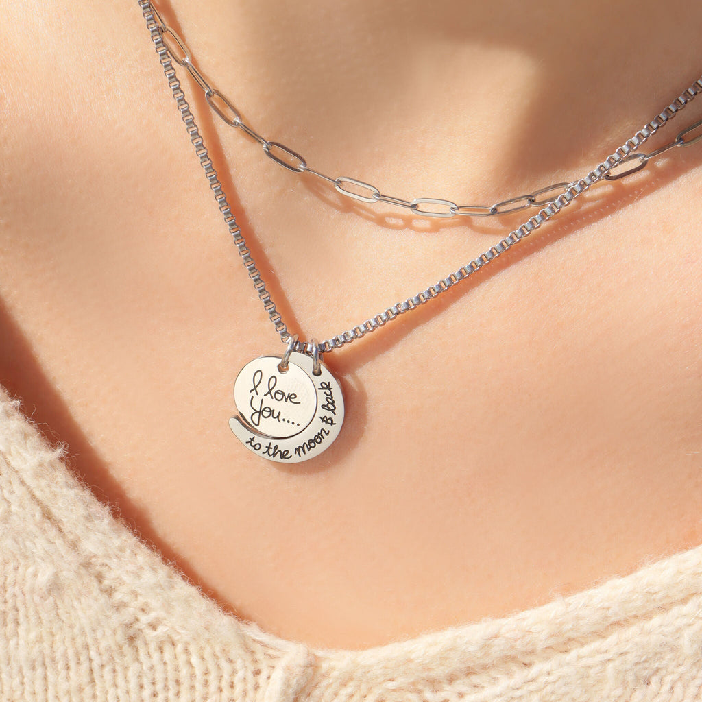Moon And Back Necklace – Engraved Pendant With Crystal Charm | Stainless Steel Jewelry Gift