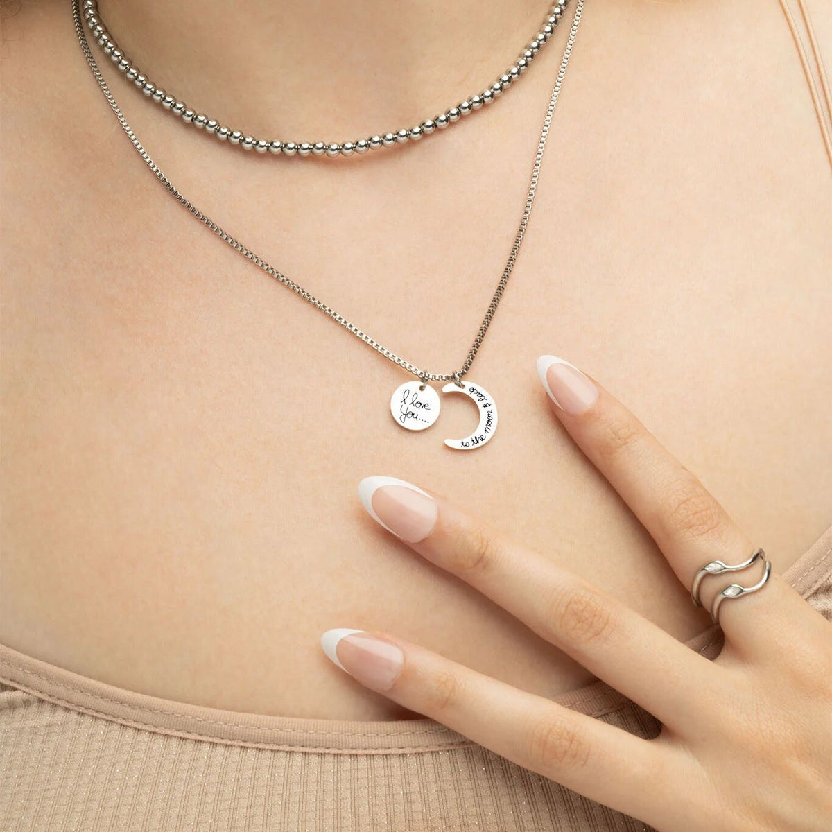 Moon And Back Necklace – Engraved Pendant With Crystal Charm | Stainless Steel Jewelry Gift