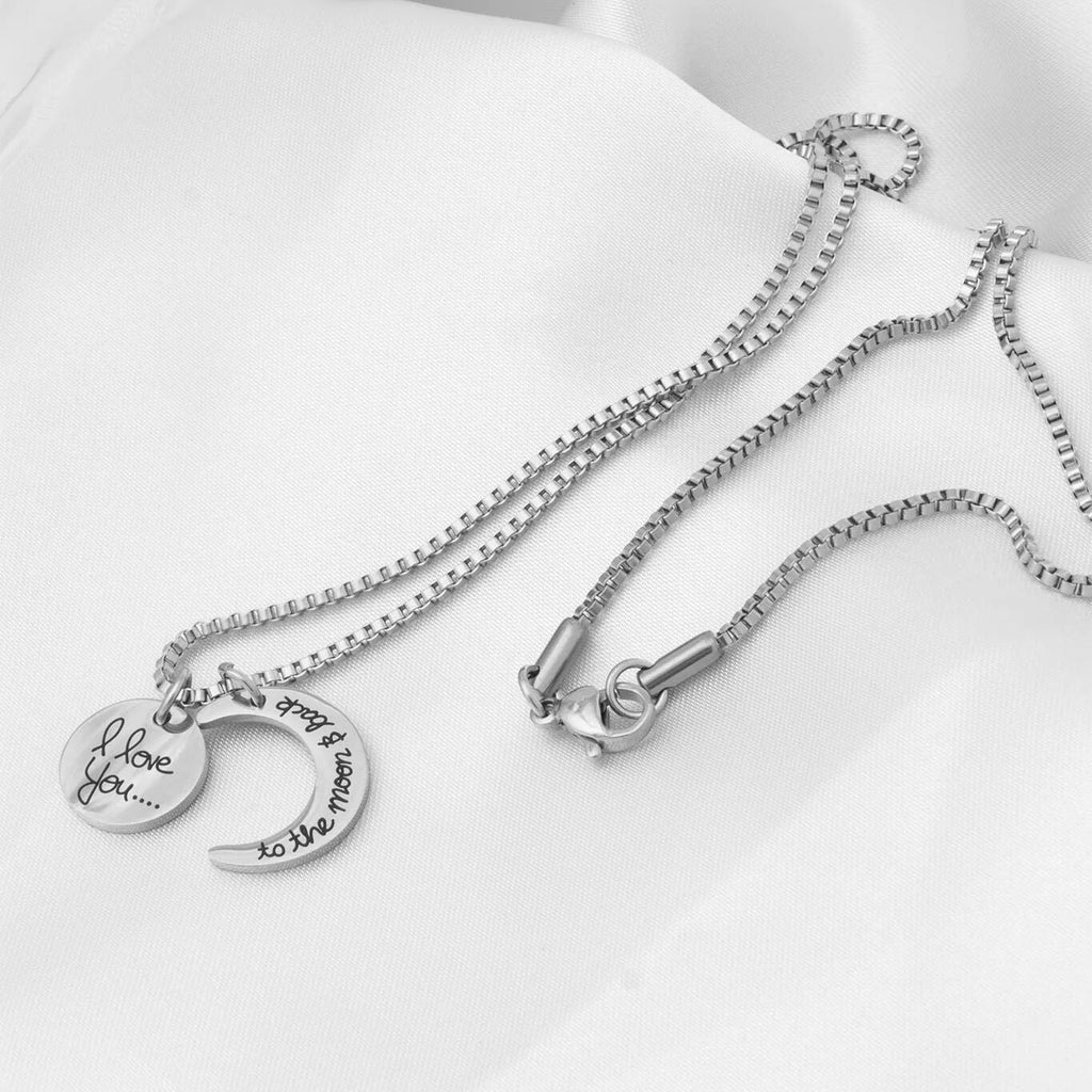 Moon And Back Necklace – Engraved Pendant With Crystal Charm | Stainless Steel Jewelry Gift