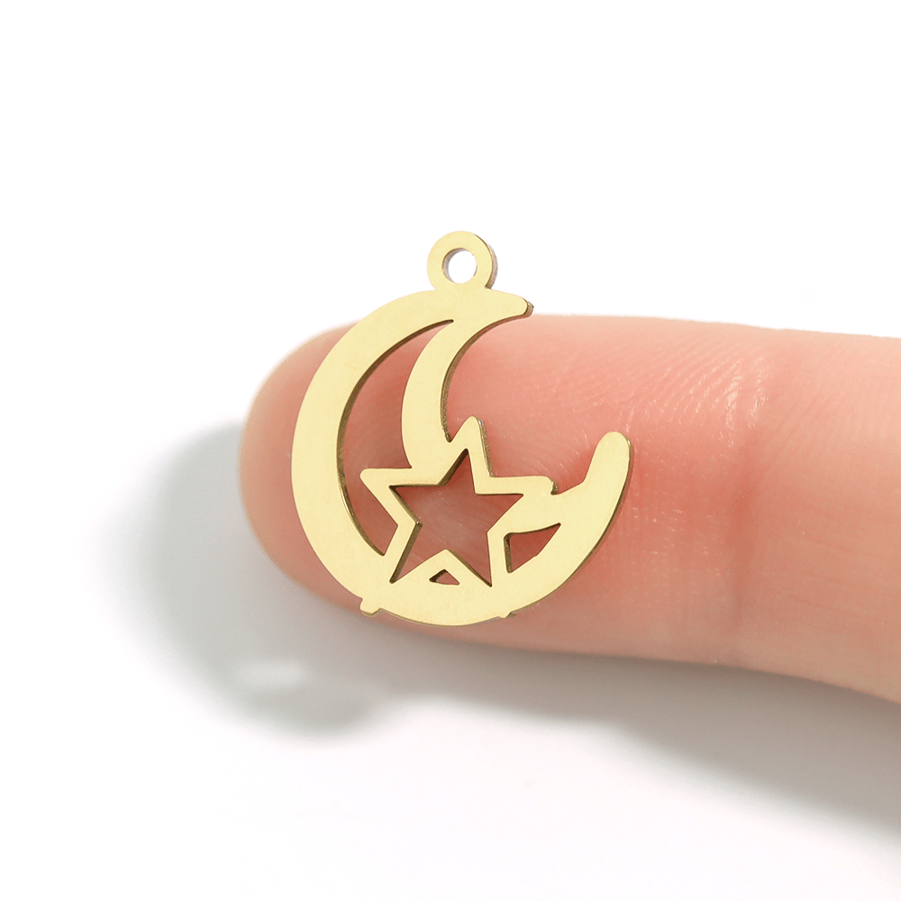 Moon Star Charm – 18K Gold Plated Celestial Pendant | Stainless Steel Jewelry - charm | Sunflower Soul Boutique