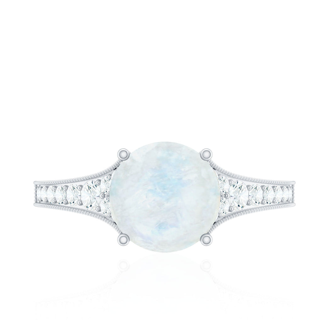 Moonstone Engagement Ring – Designer Classic Band with Diamond Side Stones