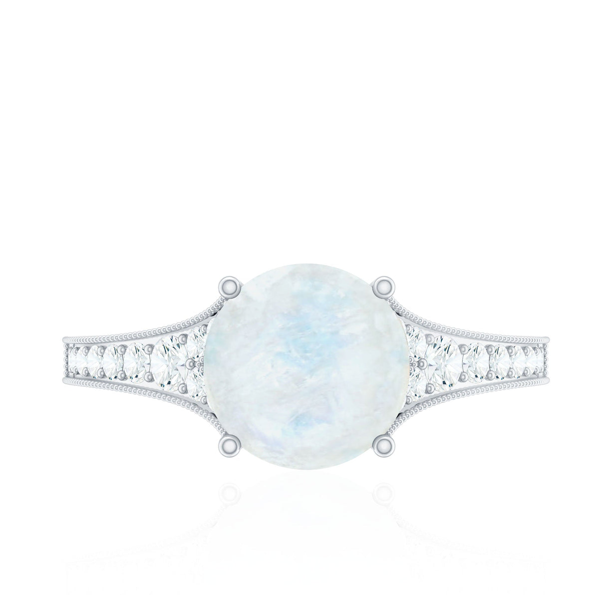 Moonstone Engagement Ring – Designer Classic Band with Diamond Side Stones