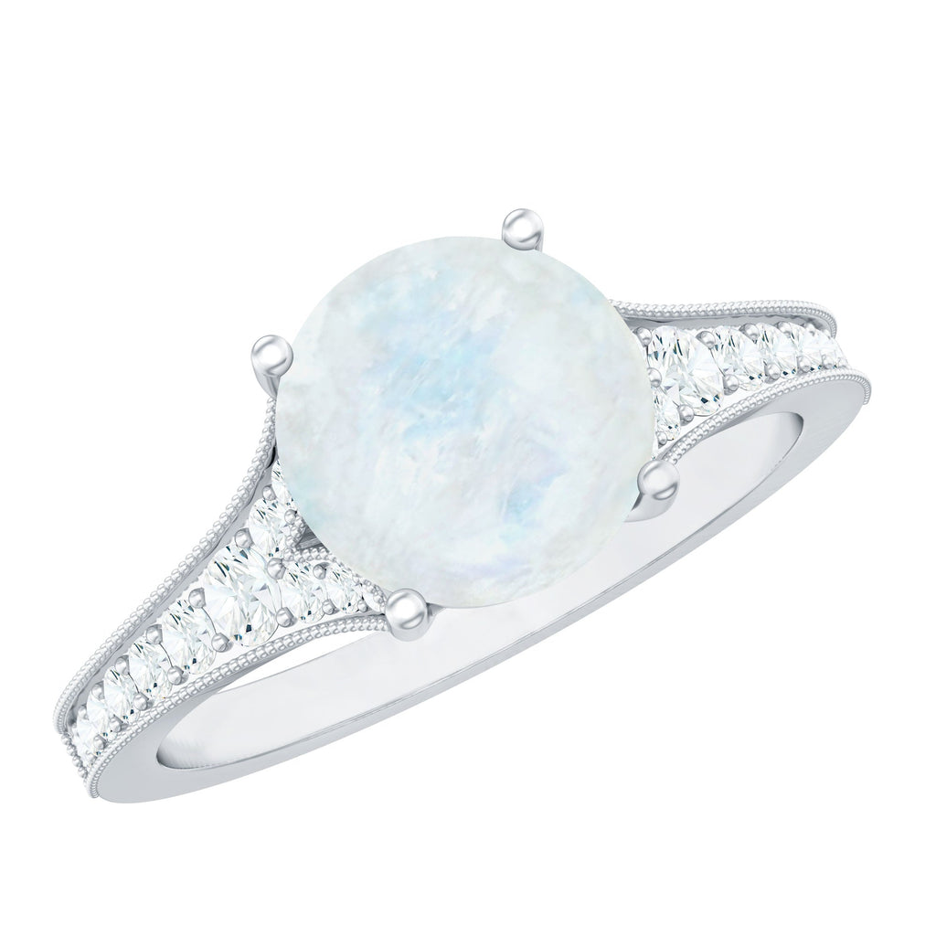 Moonstone Engagement Ring – Designer Classic Band with Diamond Side Stones