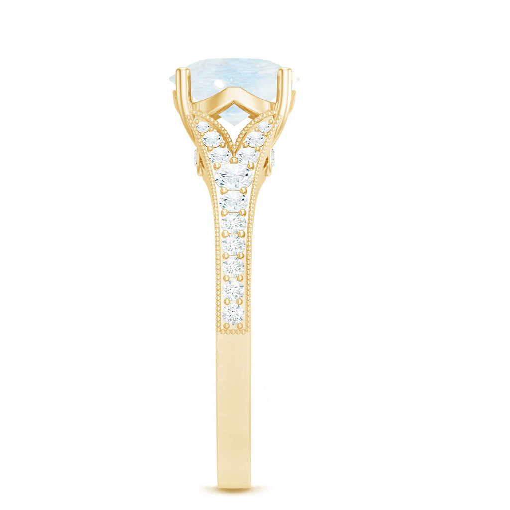 Moonstone Engagement Ring – Designer Classic Band with Diamond Side Stones