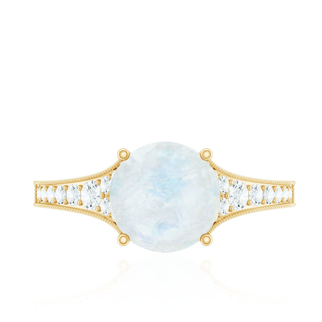 Moonstone Engagement Ring – Designer Classic Band with Diamond Side Stones