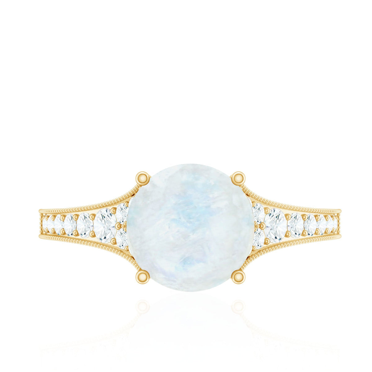 Moonstone Engagement Ring – Designer Classic Band with Diamond Side Stones