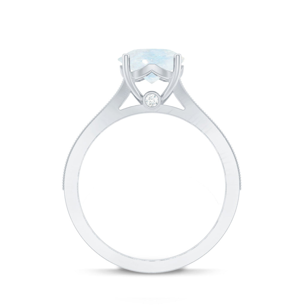 Moonstone Engagement Ring – Designer Classic Band with Diamond Side Stones