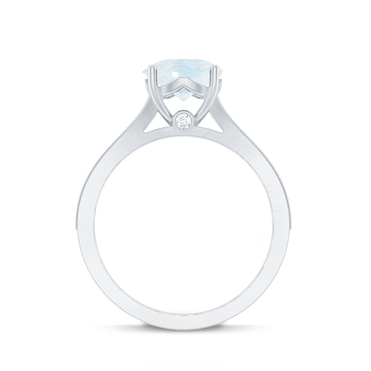 Moonstone Engagement Ring – Designer Classic Band with Diamond Side Stones