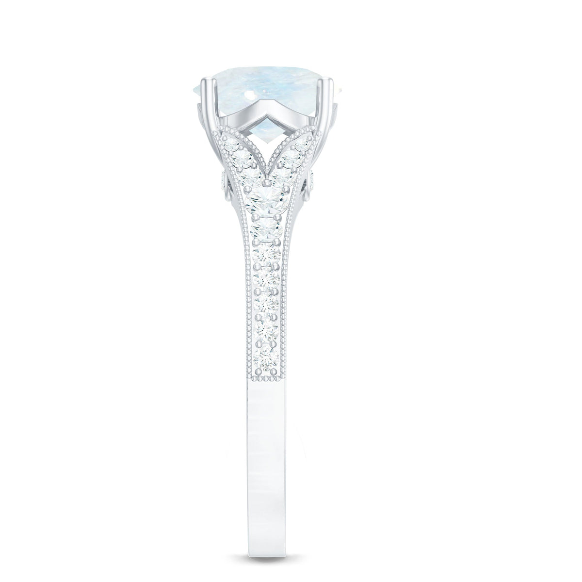 Moonstone Engagement Ring – Designer Classic Band with Diamond Side Stones