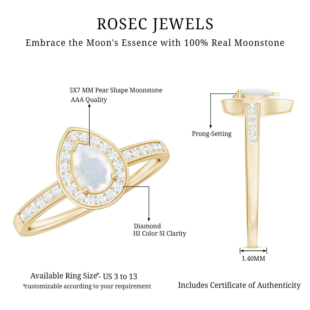 Moonstone Engagement Ring – Diamond Halo Ring | AAA Quality Prong Setting Band