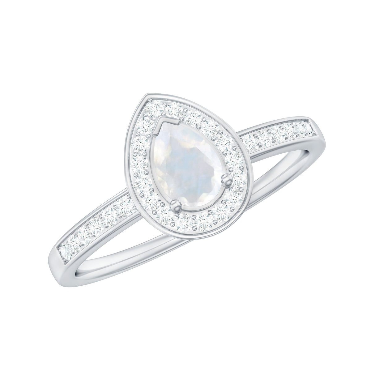 Moonstone Engagement Ring – Diamond Halo Ring | AAA Quality Prong Setting Band
