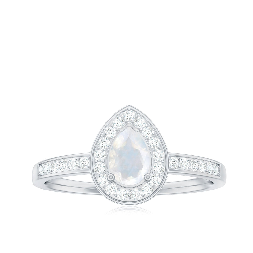 Moonstone Engagement Ring – Diamond Halo Ring | AAA Quality Prong Setting Band