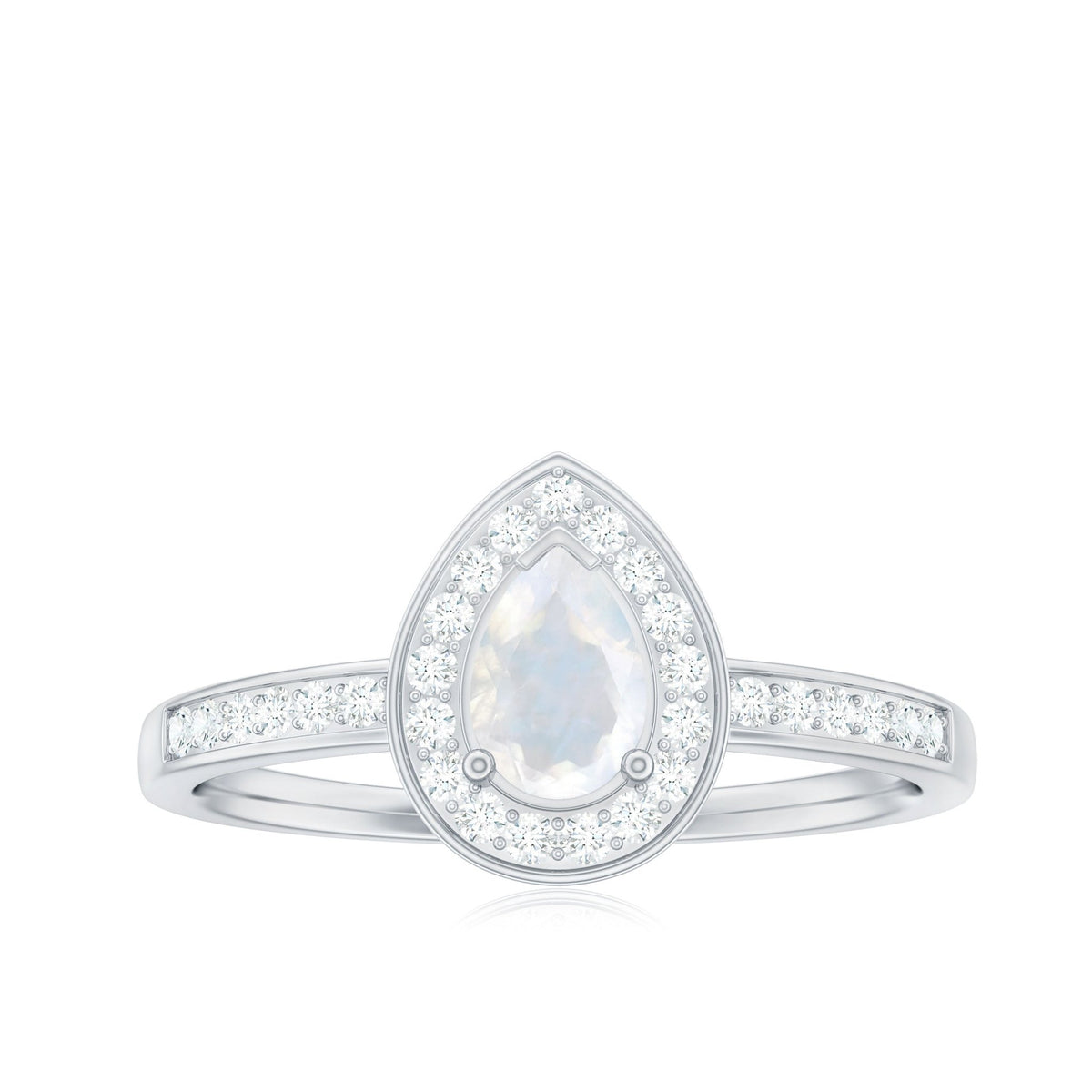 Moonstone Engagement Ring – Diamond Halo Ring | AAA Quality Prong Setting Band