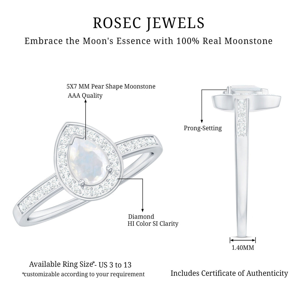 Moonstone Engagement Ring – Diamond Halo Ring | AAA Quality Prong Setting Band