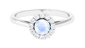 Moonstone Engagement Ring – Floating Halo Diamond Band in Solid Gold Design