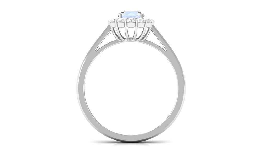 Moonstone Engagement Ring – Floating Halo Diamond Band in Solid Gold Design