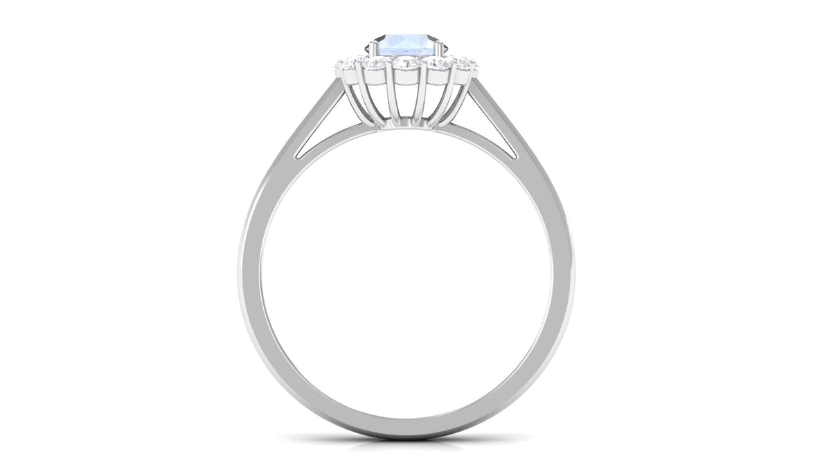 Moonstone Engagement Ring – Floating Halo Diamond Band in Solid Gold Design
