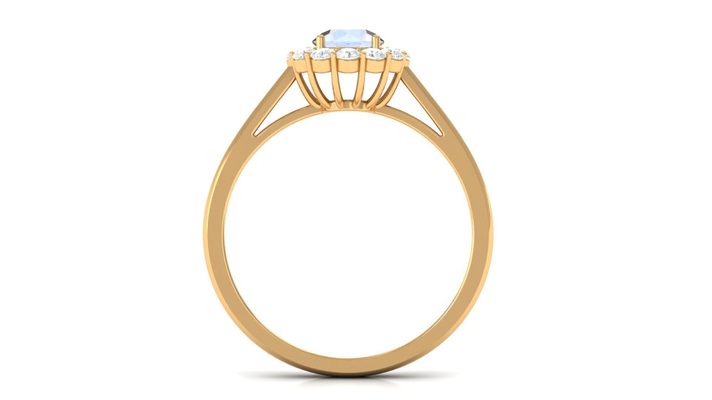 Moonstone Engagement Ring – Floating Halo Diamond Band in Solid Gold Design