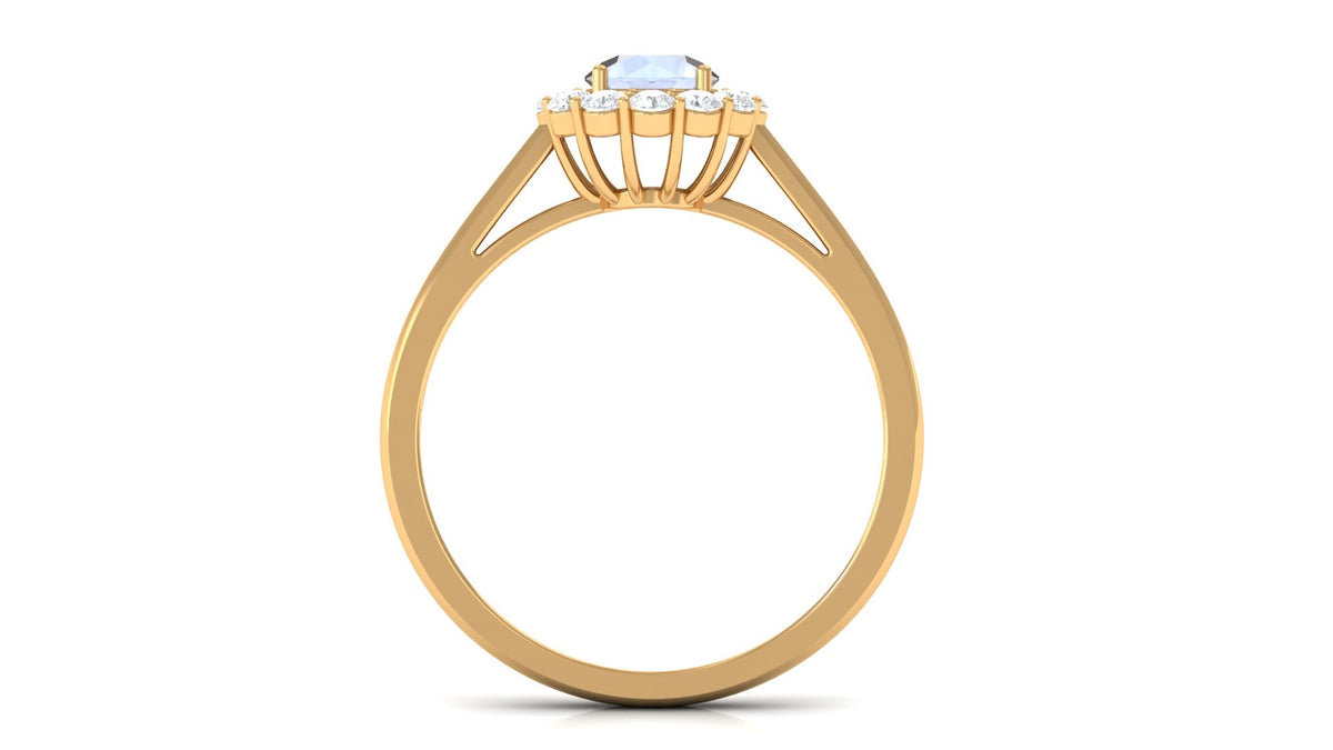 Moonstone Engagement Ring – Floating Halo Diamond Band in Solid Gold Design