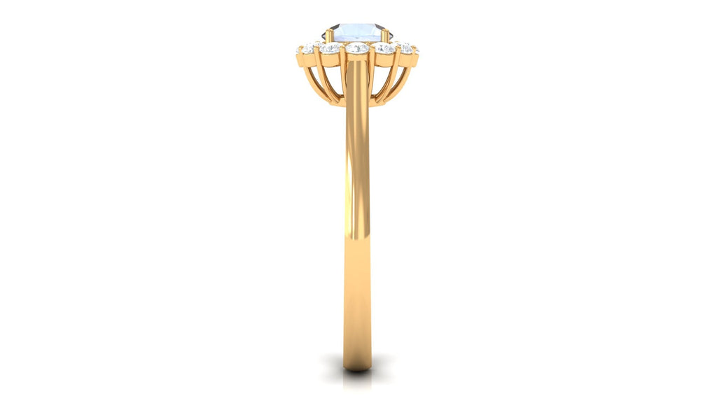 Moonstone Engagement Ring – Floating Halo Diamond Band in Solid Gold Design