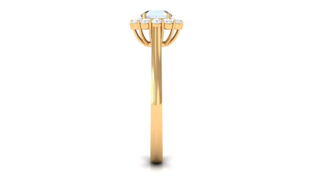 Moonstone Engagement Ring – Floating Halo Diamond Band in Solid Gold Design