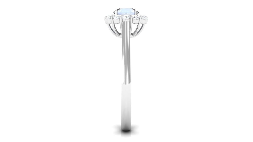 Moonstone Engagement Ring – Floating Halo Diamond Band in Solid Gold Design