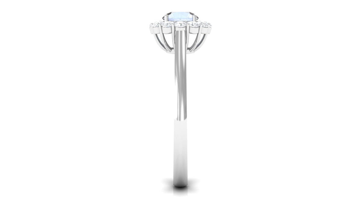 Moonstone Engagement Ring – Floating Halo Diamond Band in Solid Gold Design