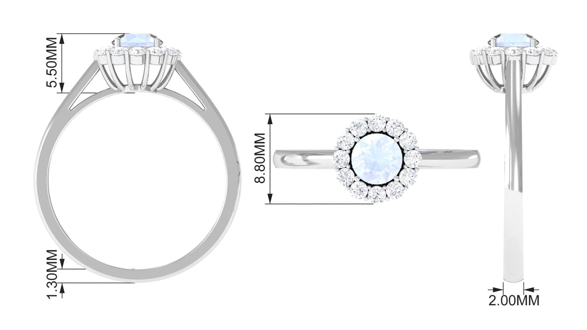 Moonstone Engagement Ring – Floating Halo Diamond Band in Solid Gold Design