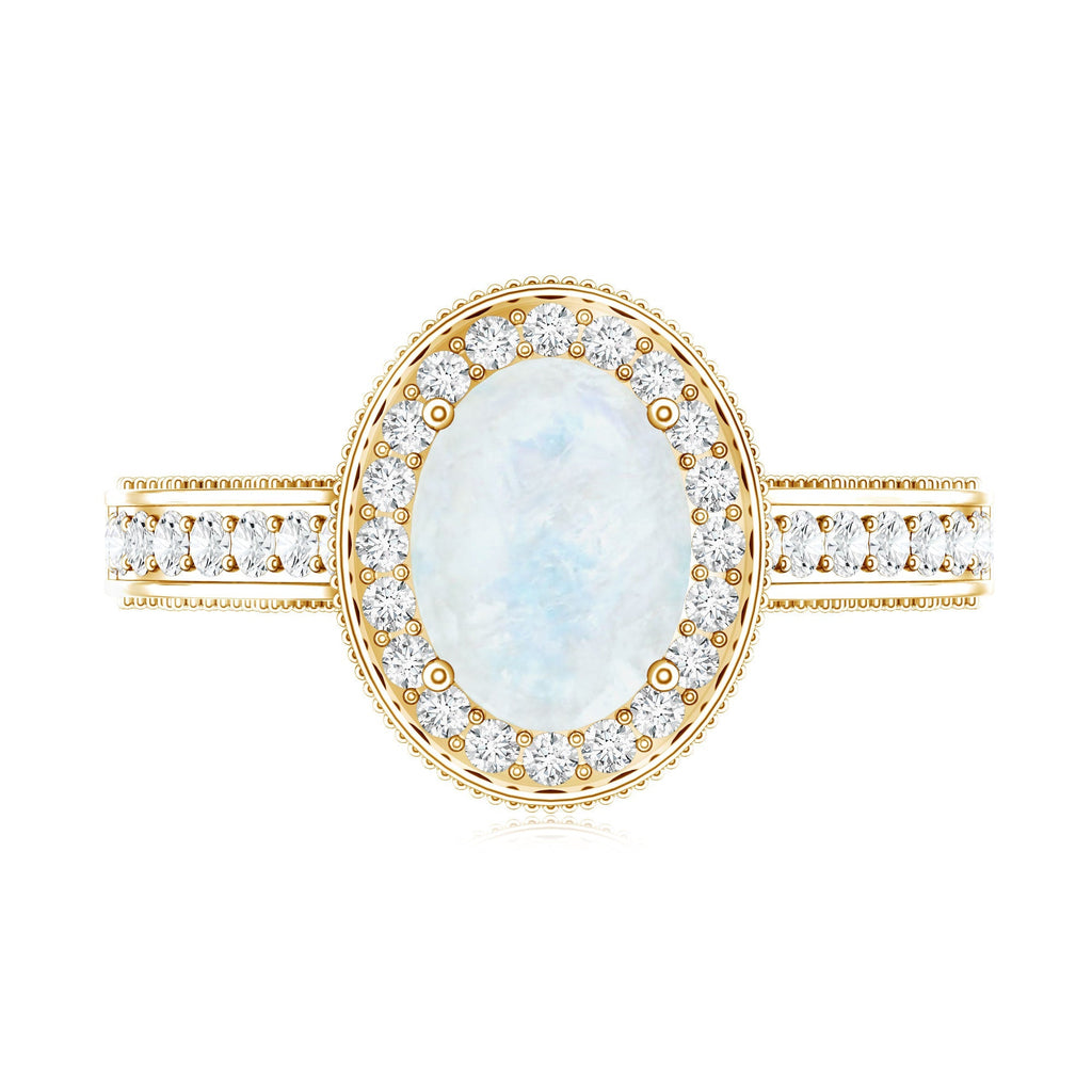 Moonstone Engagement Ring – Oval AAA Quality Moonstone With Diamonds In Solid Gold