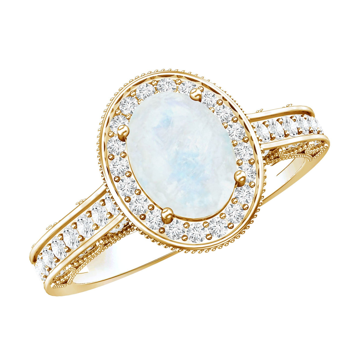 Moonstone Engagement Ring – Oval AAA Quality Moonstone With Diamonds In Solid Gold
