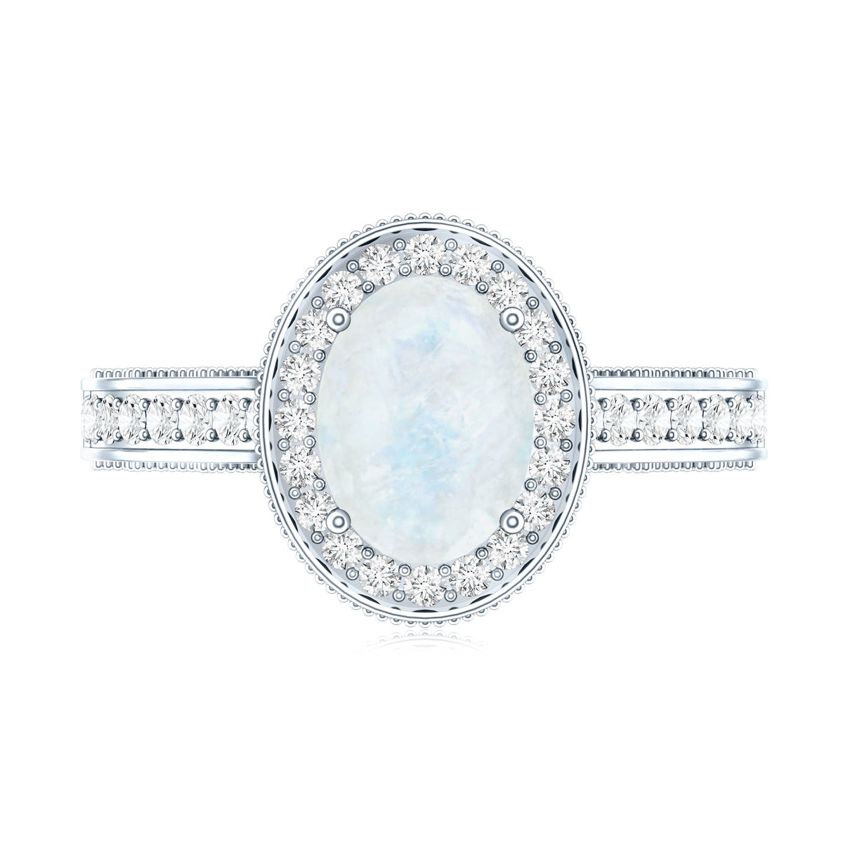 Moonstone Engagement Ring – Oval AAA Quality Moonstone With Diamonds In Solid Gold