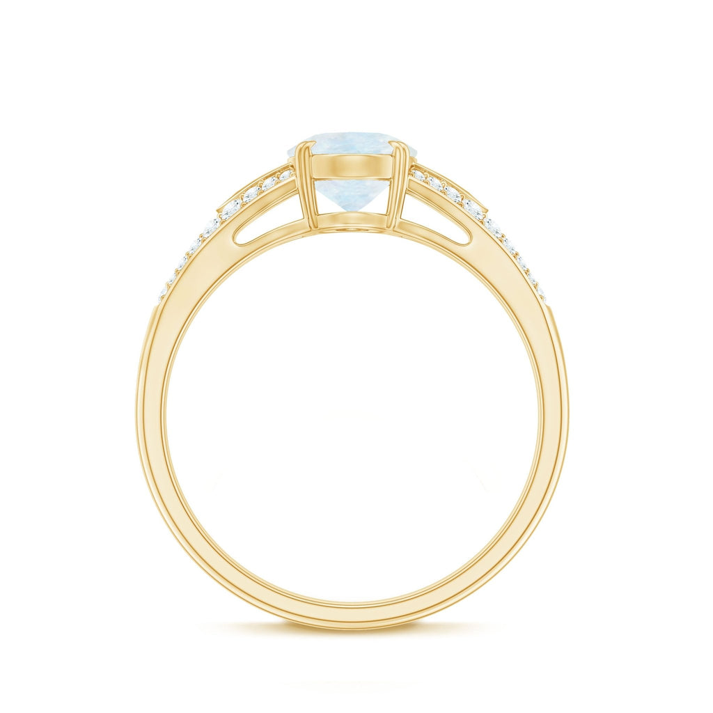Moonstone Engagement Ring - Oval Cut Solitaire Diamond Accent Gold Band