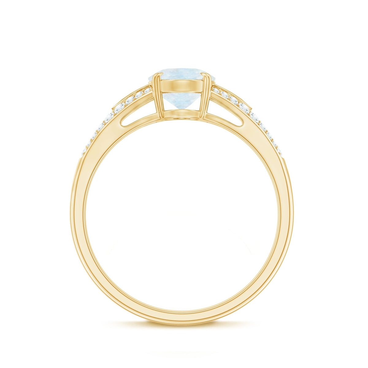 Moonstone Engagement Ring - Oval Cut Solitaire Diamond Accent Gold Band