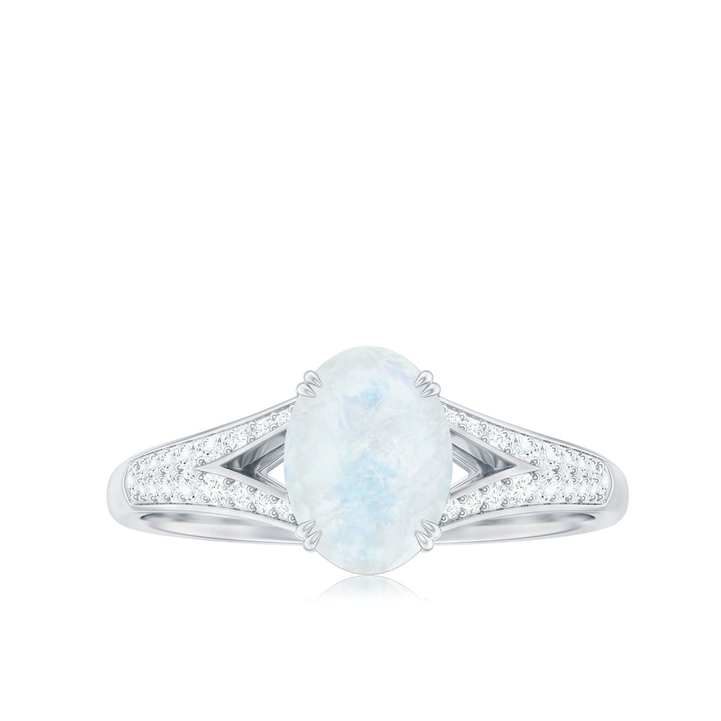 Moonstone Engagement Ring - Oval Cut Solitaire Diamond Accent Gold Band