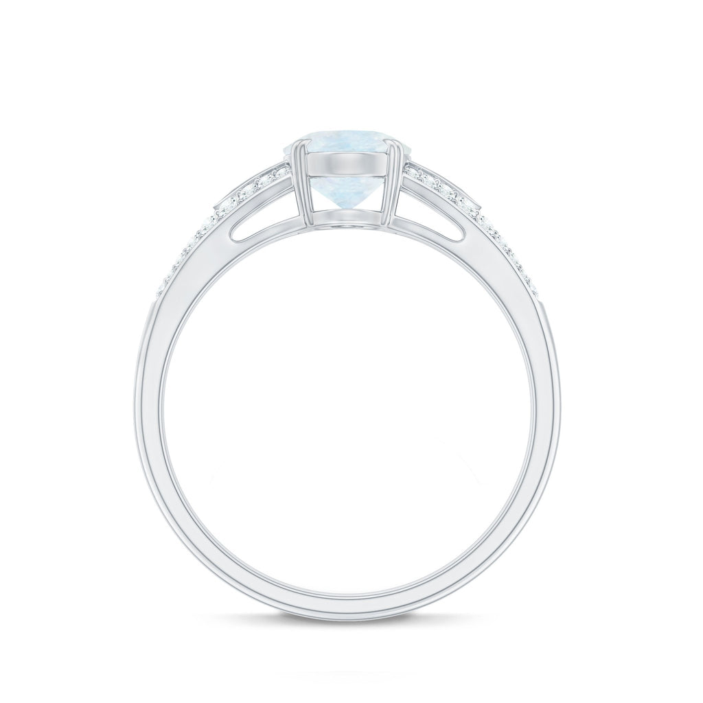 Moonstone Engagement Ring - Oval Cut Solitaire Diamond Accent Gold Band