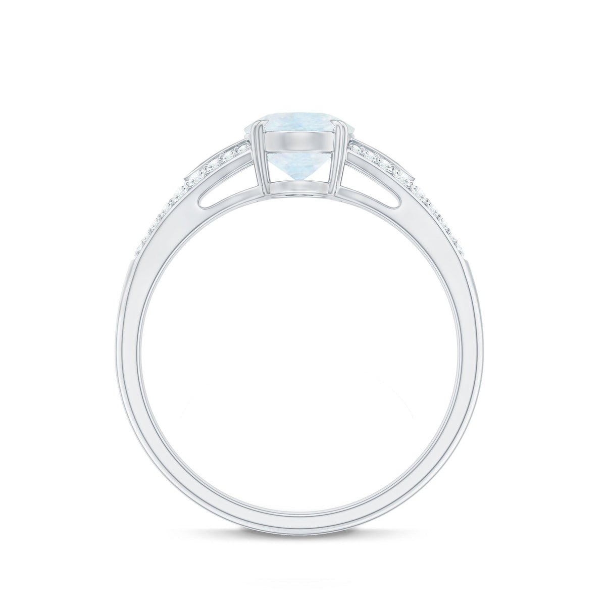 Moonstone Engagement Ring - Oval Cut Solitaire Diamond Accent Gold Band