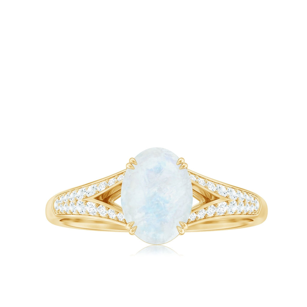 Moonstone Engagement Ring - Oval Cut Solitaire Diamond Accent Gold Band