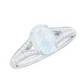 Moonstone Engagement Ring - Oval Cut Solitaire Diamond Accent Gold Band