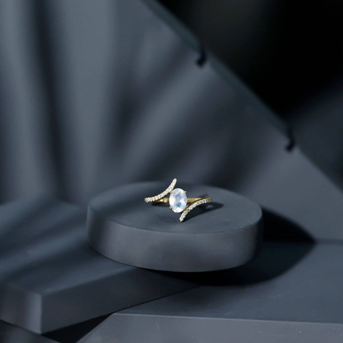Moonstone Engagement Ring – Oval Engagement Band | Diamond Bypass Style