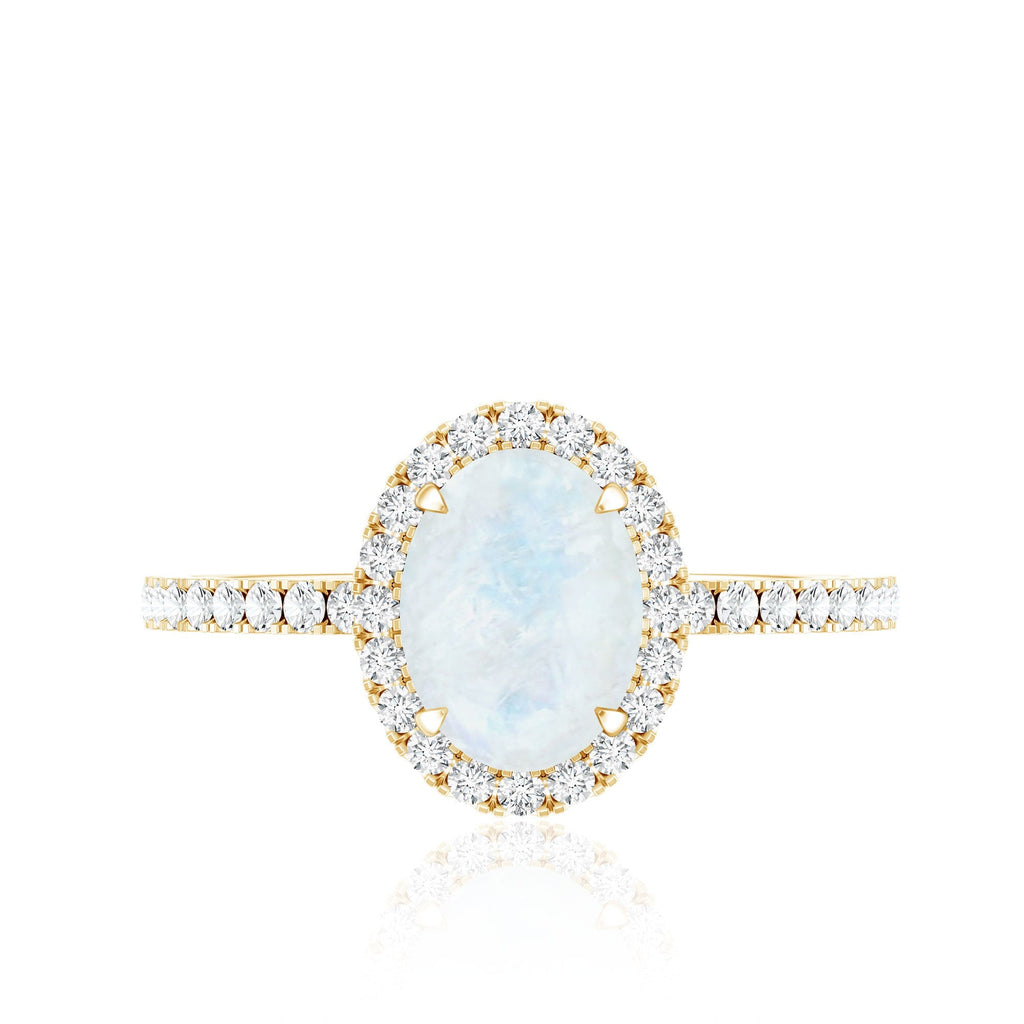 Moonstone Engagement Ring – Oval Moonstone Ring with Diamond Halo | Rosec Jewels