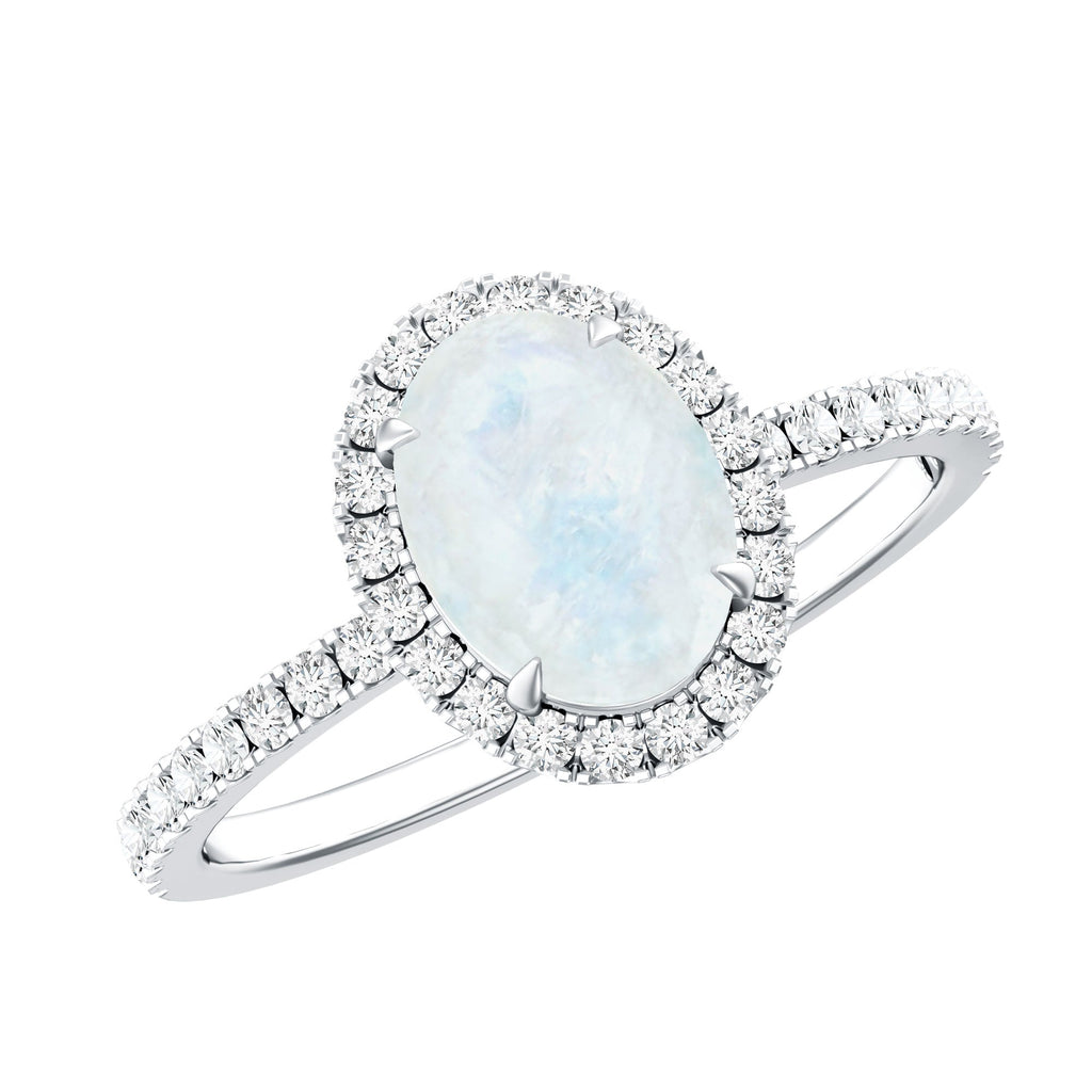 Moonstone Engagement Ring – Oval Moonstone Ring with Diamond Halo | Rosec Jewels